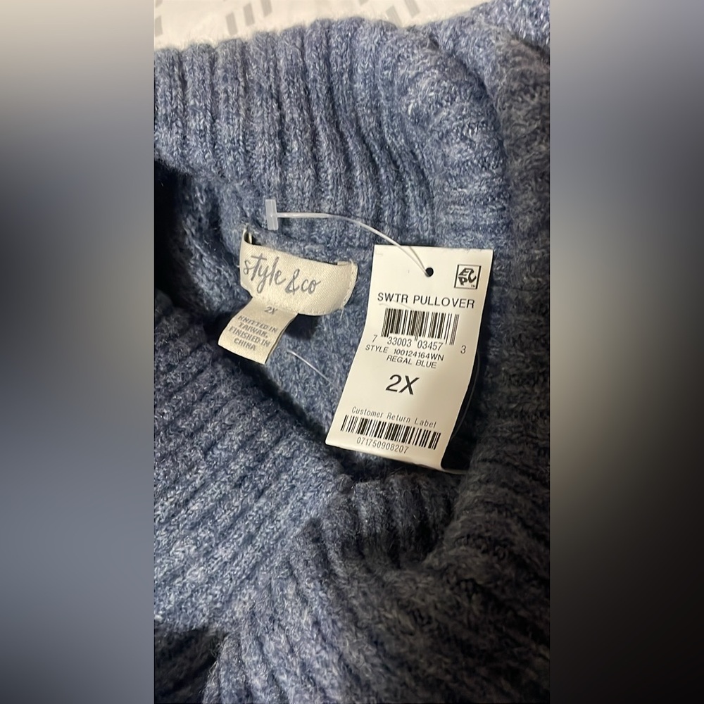 Style & Co Plus Size Cowlneck Tunic Sweater Blue - Picture 4 of 6